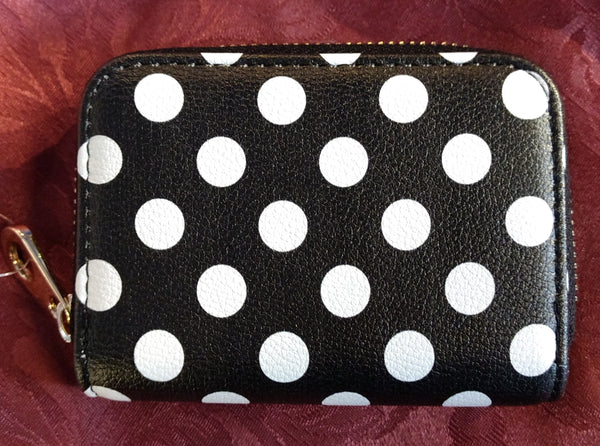 RFID Zipper Wallet - Polka Dot Black & White