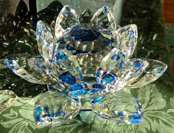 Medium Blue Crystal Lotus with 40mm Crystal Ball