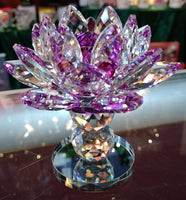 Pedestal Medium Purple Crystal Lotus with 40mm Crystal Ball