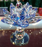 Pedestal Medium Blue Crystal Lotus with 40mm Crystal Ball