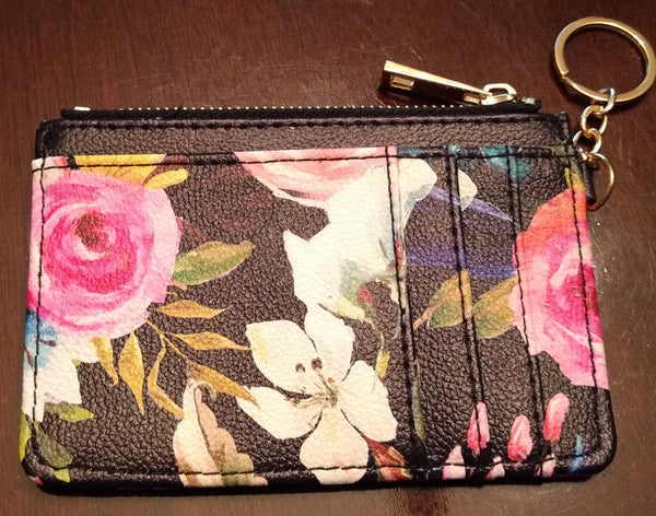 Keychain Wallet Floral on Black